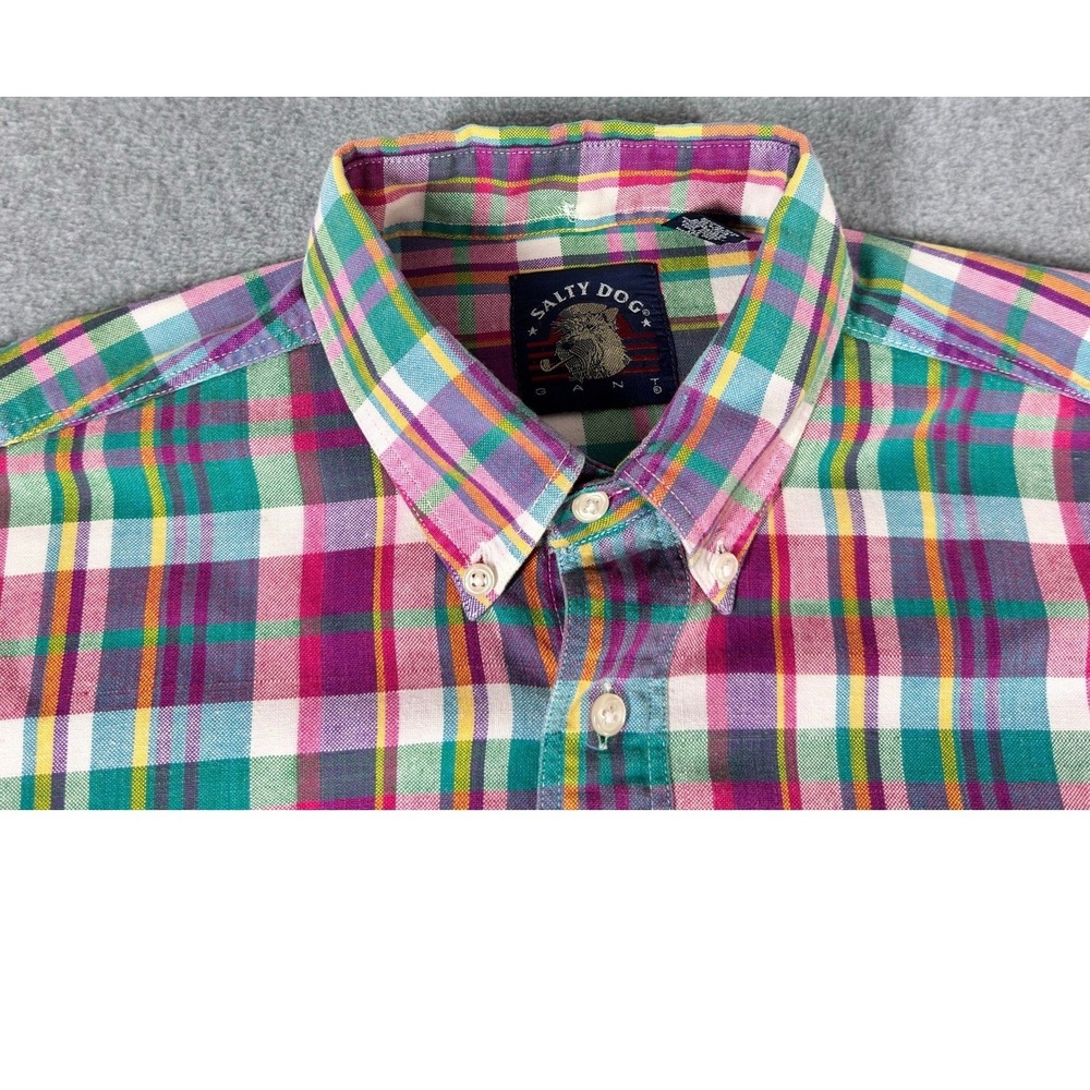 Gant Salty Dog Mens Large Plaid Button Down Shirt Short Sleeve Cotton Madras